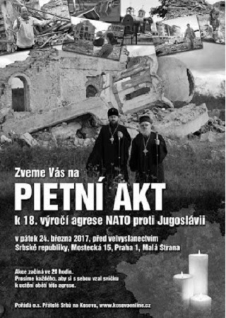 Pozvánka na pietní akt za oběti bombardovací agrese NATO proti Jugoslávii na jaře 1999
