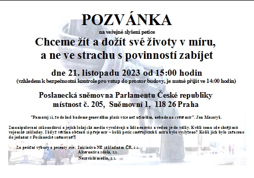 Pozvánka na veřejné slyšení k projednání petic v Poslanecké sněmovně České republiky